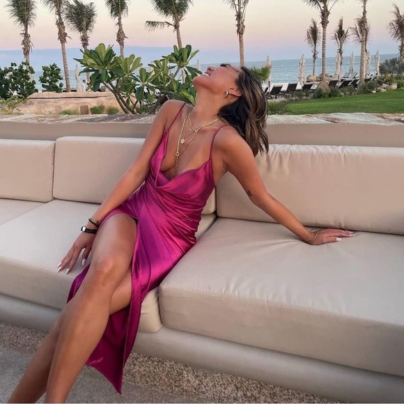 Lioness Princess Polly Magenta Walk The Line Satin Midi Dress - Picture 5 of 10